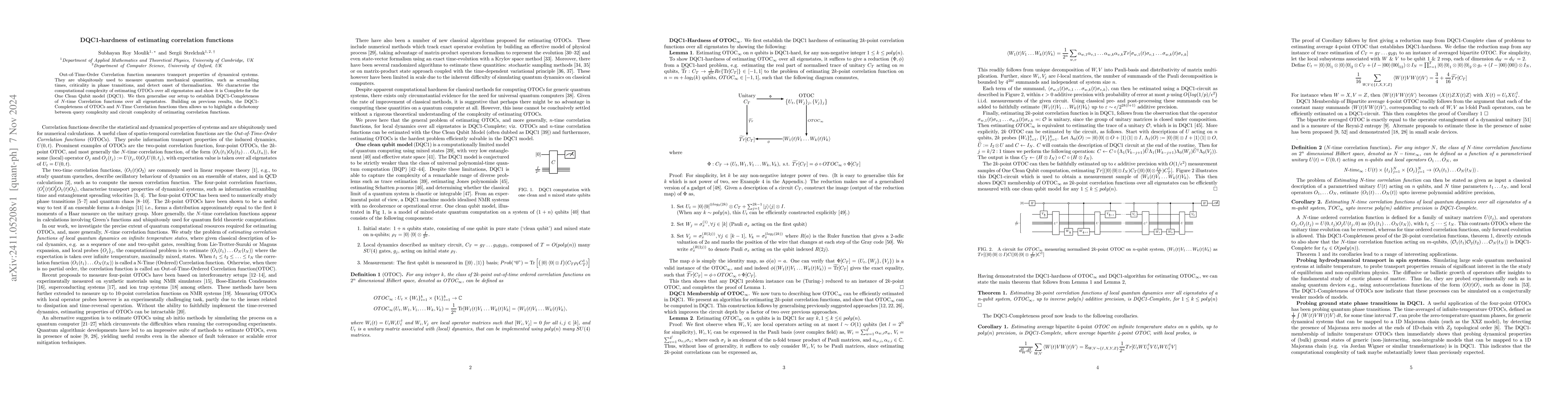 Thumbnail for DQC1-hardness of estimating correlation functions
