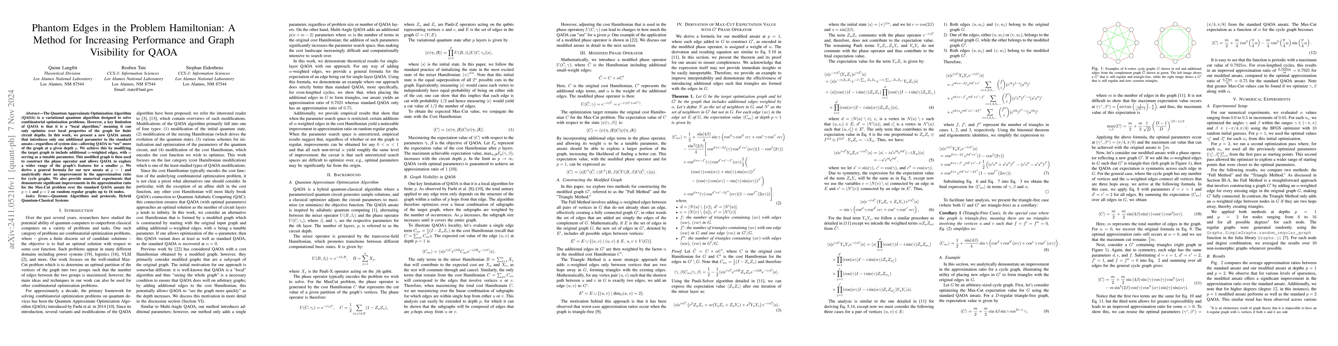 Thumbnail for Phantom Edges in the Problem Hamiltonian: A Method for Increasing
  Performance and Graph Visibility for QAOA