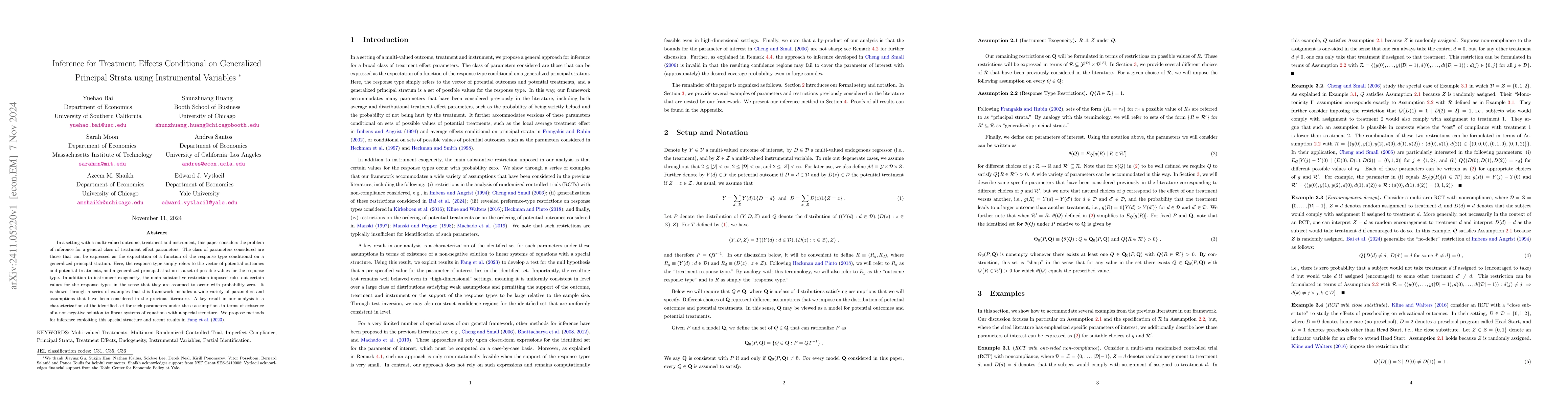 Thumbnail for Inference for Treatment Effects Conditional on Generalized Principal
  Strata using Instrumental Variables