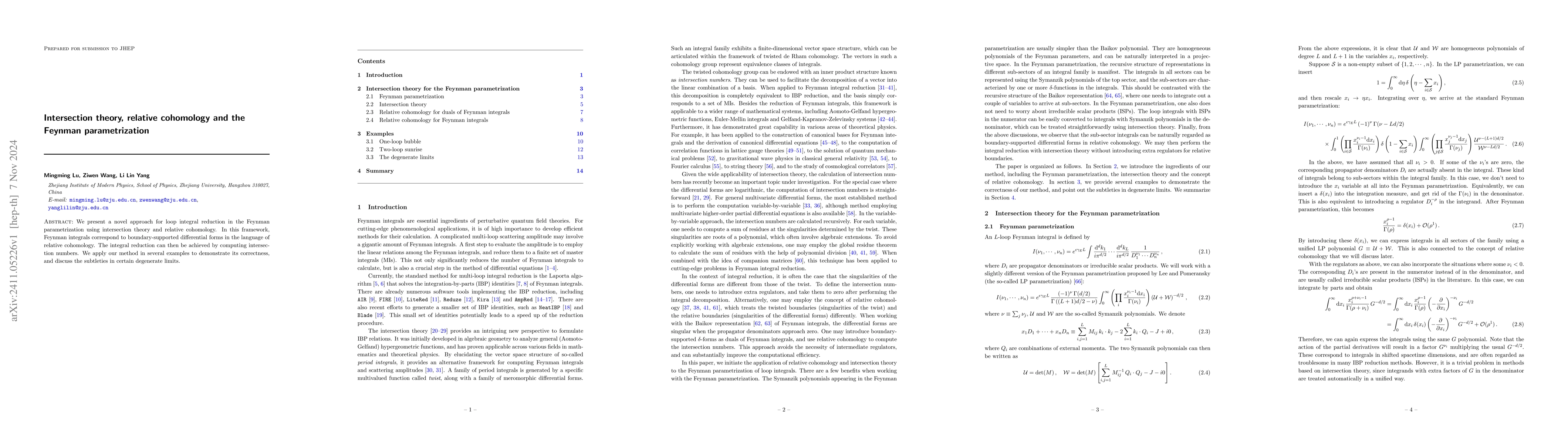 Thumbnail for Intersection theory, relative cohomology and the Feynman parametrization