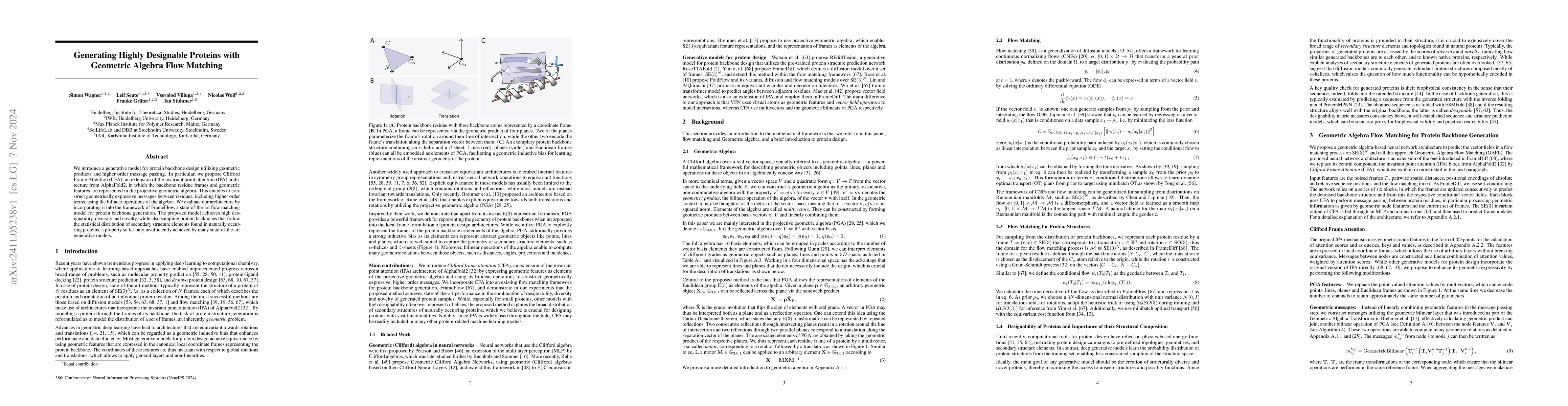 Thumbnail for Generating Highly Designable Proteins with Geometric Algebra Flow
  Matching