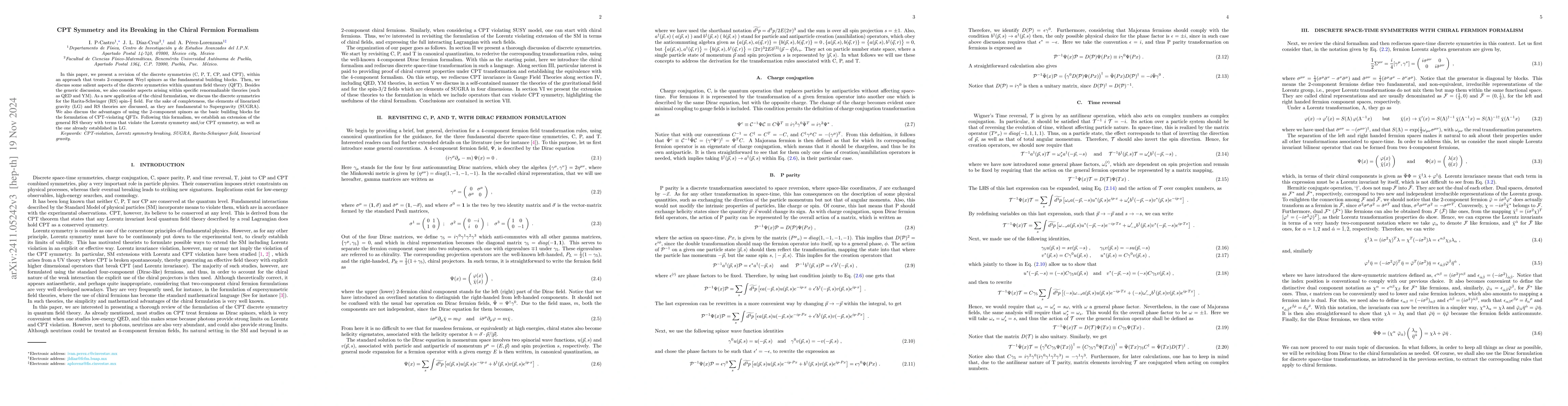 Thumbnail for CPT Symmetry and its Breaking in the Chiral Fermion Formalism