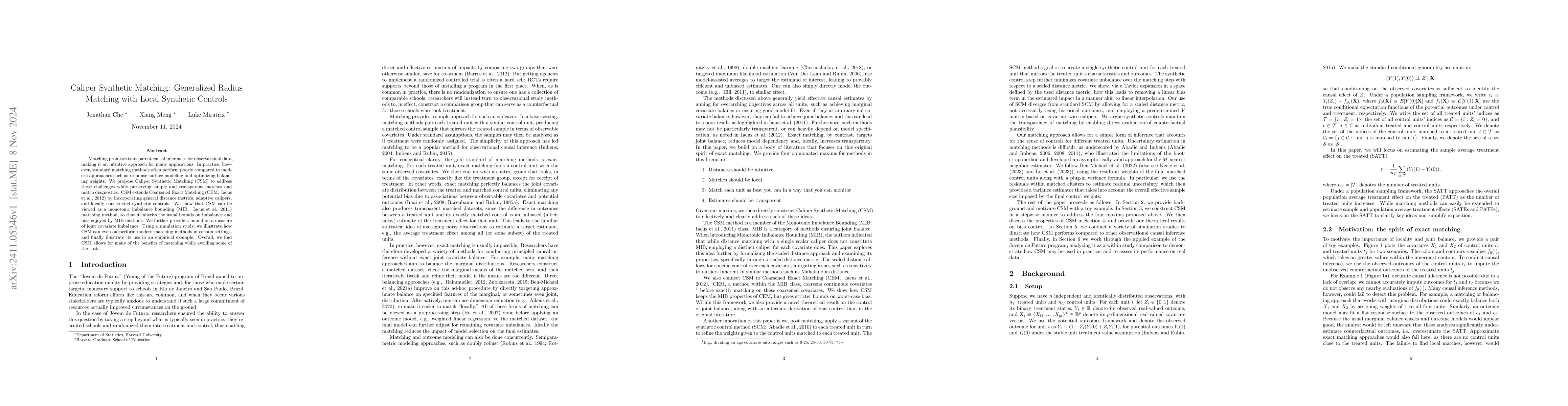Thumbnail for Caliper Synthetic Matching: Generalized Radius Matching with Local
  Synthetic Controls