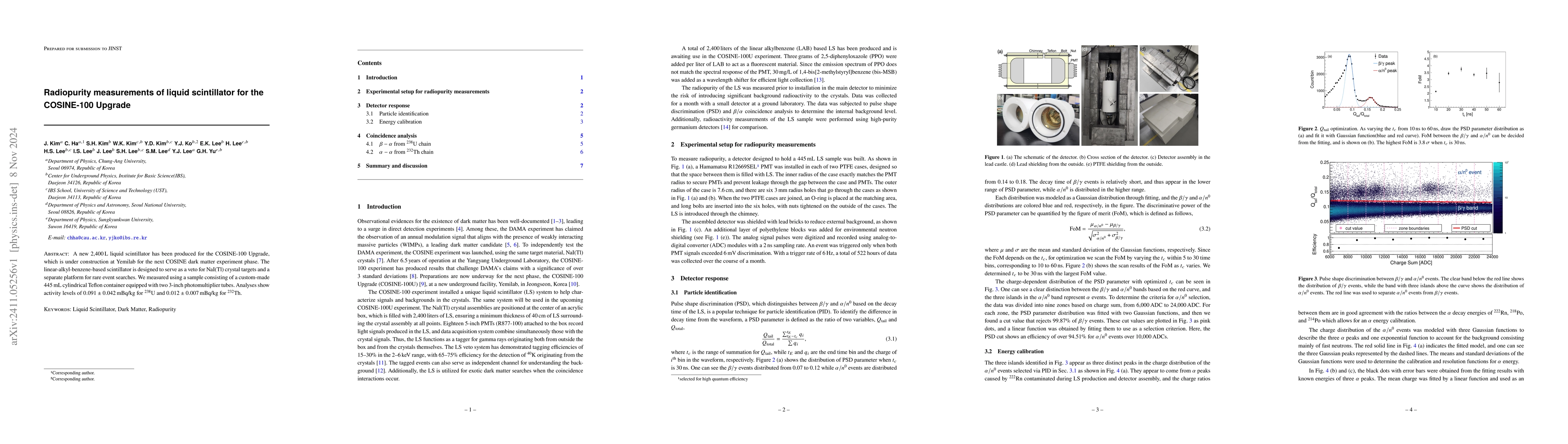 Thumbnail for Radiopurity measurements of liquid scintillator for the COSINE-100
  Upgrade