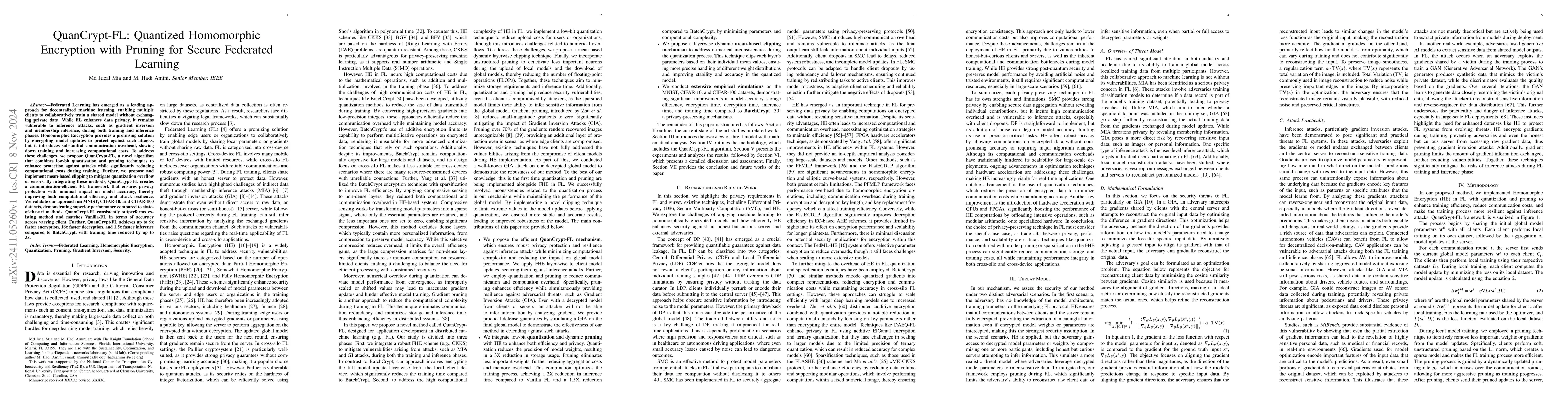 Thumbnail for QuanCrypt-FL: Quantized Homomorphic Encryption with Pruning for Secure
  Federated Learning