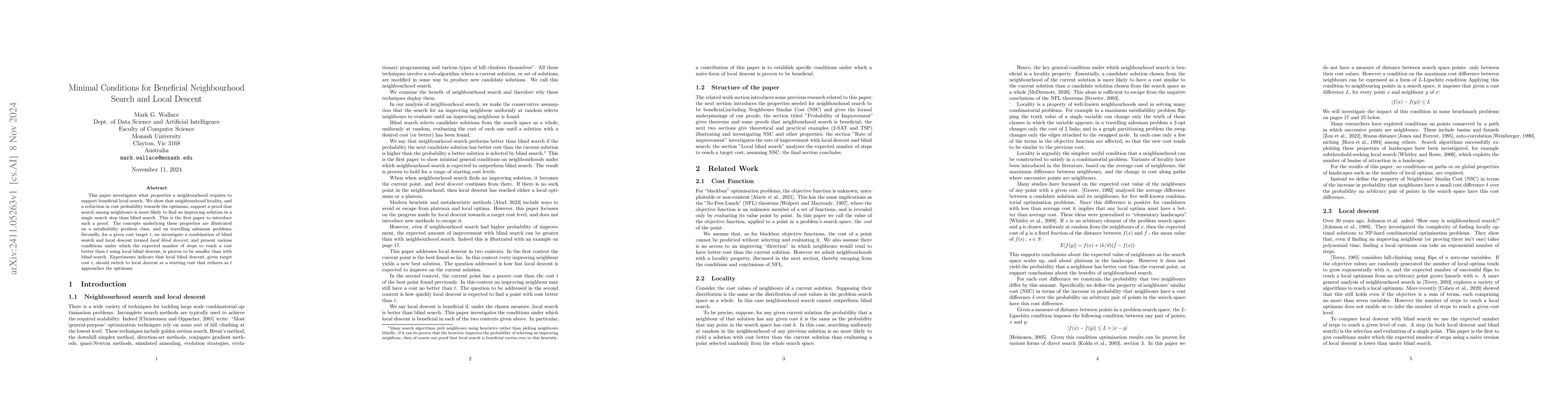 Thumbnail for Minimal Conditions for Beneficial Neighbourhood Search and Local Descent