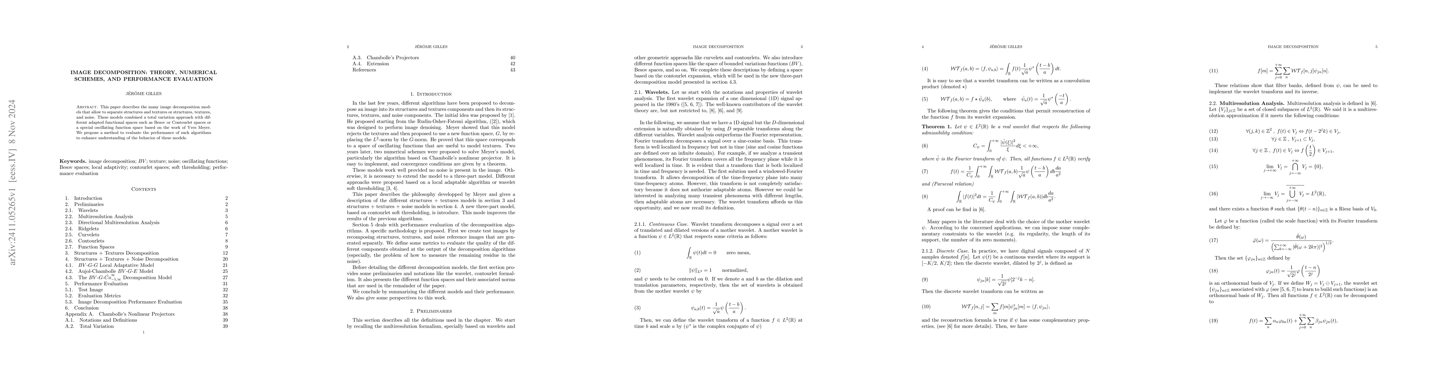 Thumbnail for Image Decomposition: Theory, Numerical Schemes, and Performance
  Evaluation