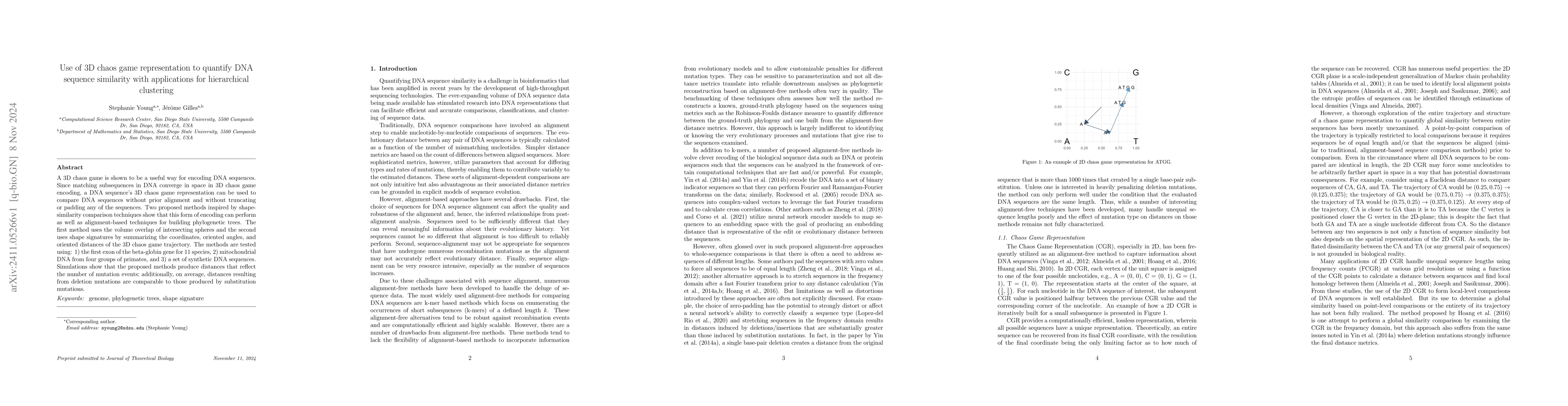 Thumbnail for Use of 3D chaos game representation to quantify DNA sequence similarity
  with applications for hierarchical clustering