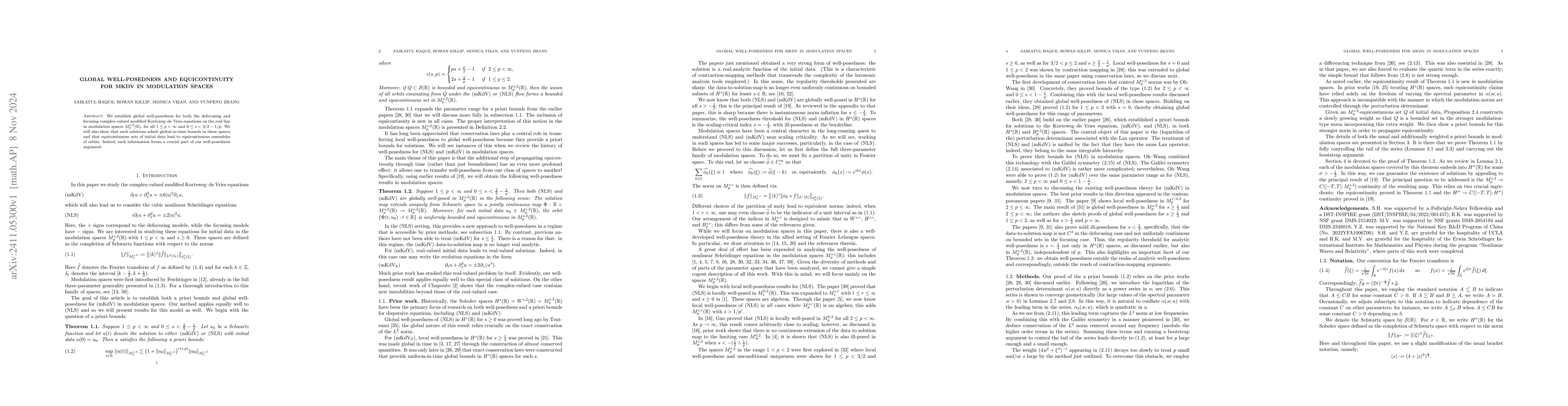 Thumbnail for Global well-posedness and equicontinuity for mKdV in modulation spaces