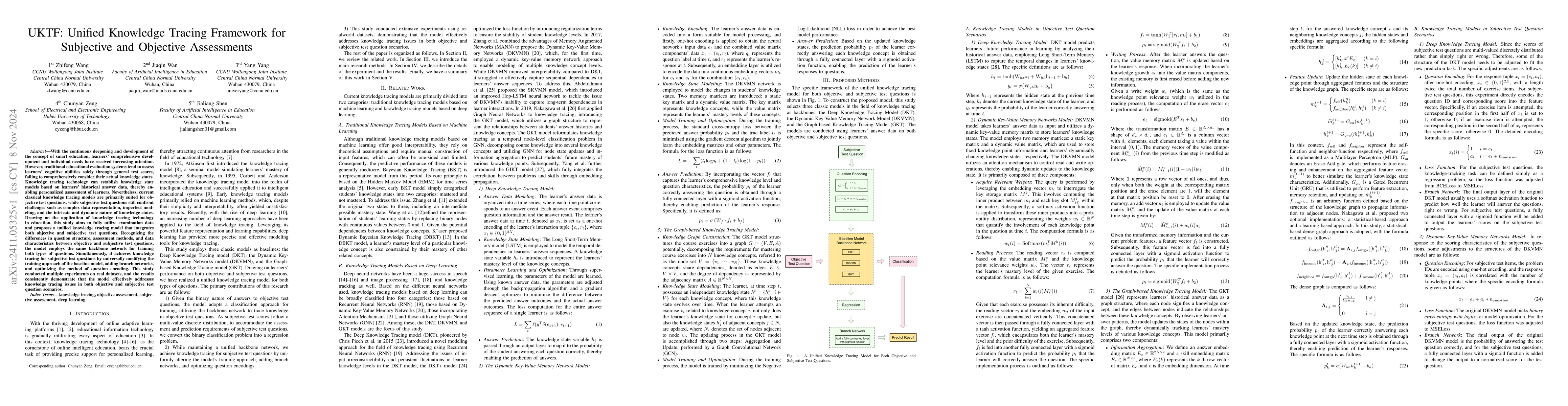 Thumbnail for UKTF: Unified Knowledge Tracing Framework for Subjective and Objective
  Assessments