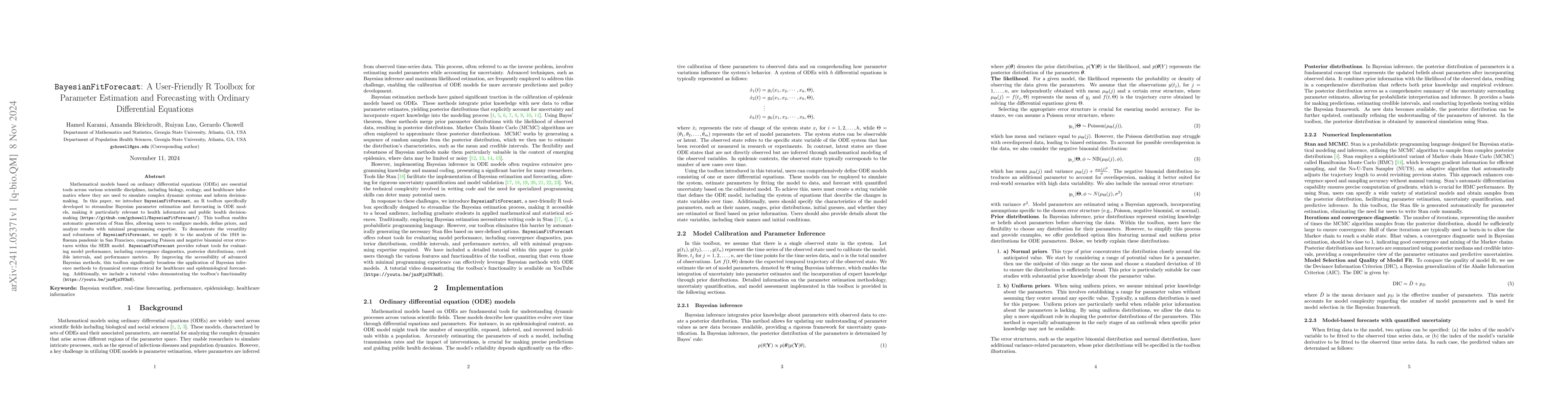 Thumbnail for BayesianFitForecast: A User-Friendly R Toolbox for Parameter Estimation
  and Forecasting with Ordinary Differential Equations