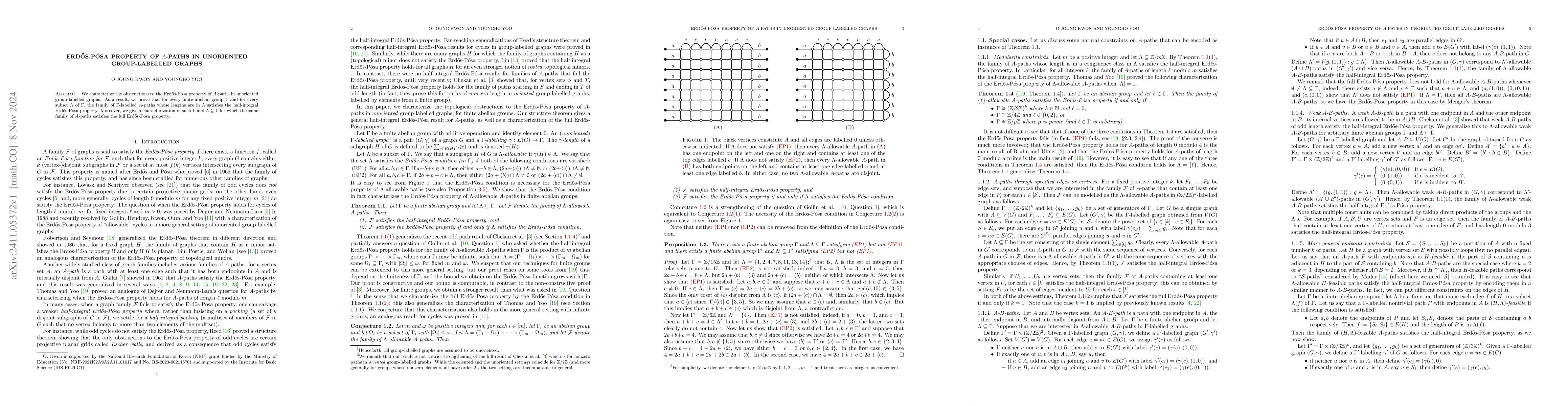 Thumbnail for Erdős-Pósa property of $A$-paths in unoriented group-labelled
  graphs