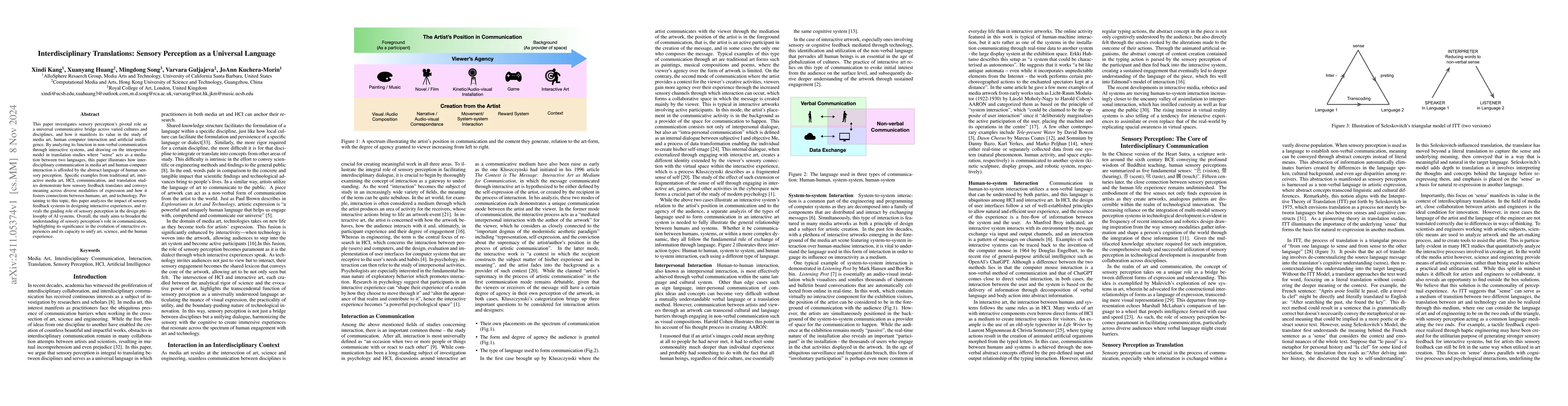 Thumbnail for Interdisciplinary Translations: Sensory Perception as a Universal
  Language