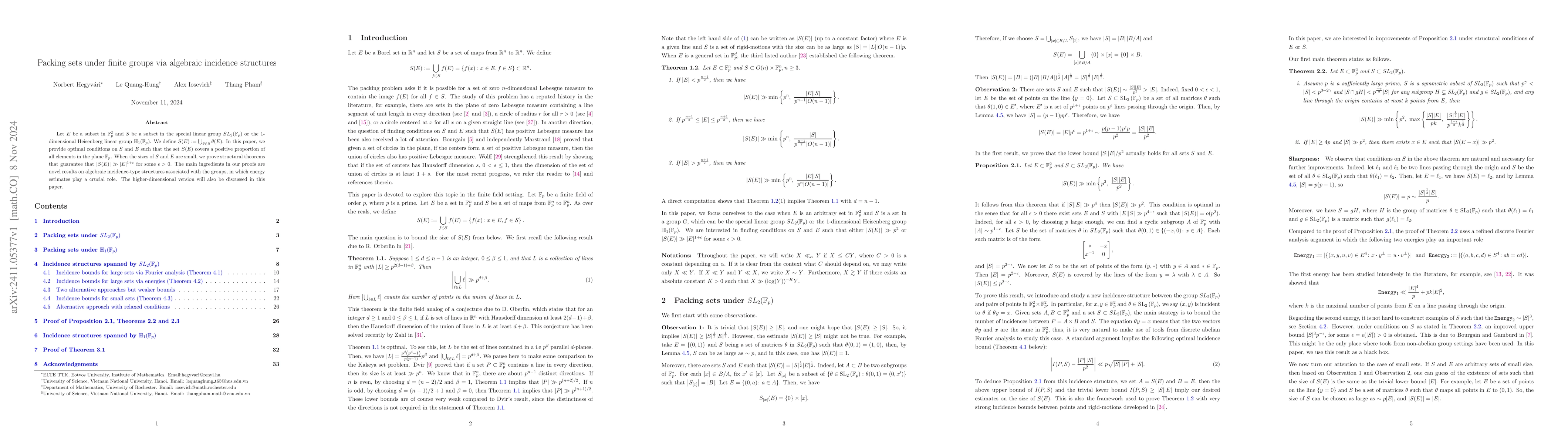 Thumbnail for Packing sets under finite groups via algebraic incidence structures