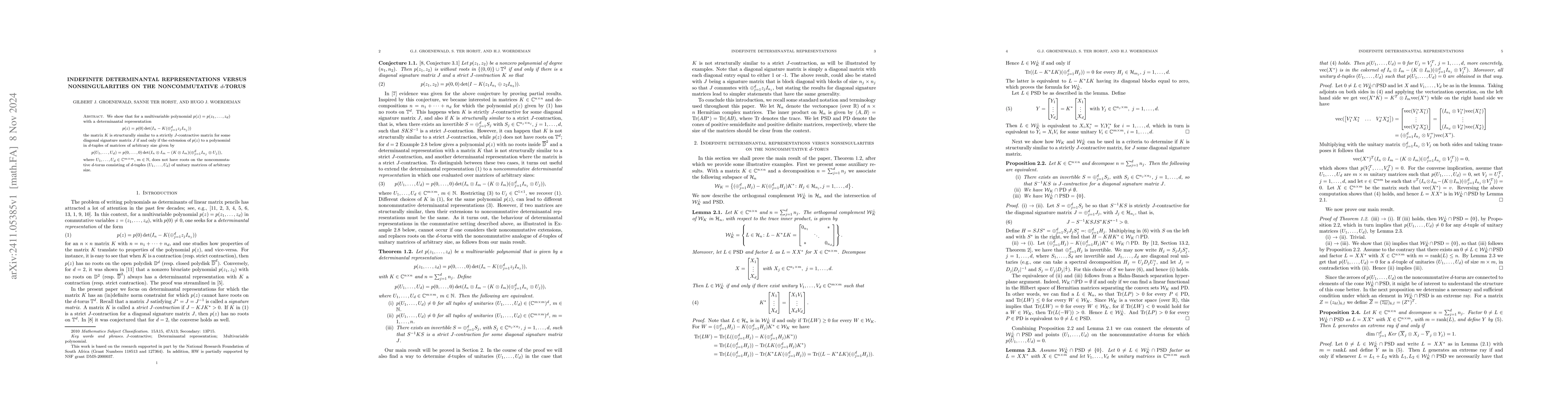 Thumbnail for Indefinite determinantal representations versus nonsingularities on the
  noncommutative d-torus