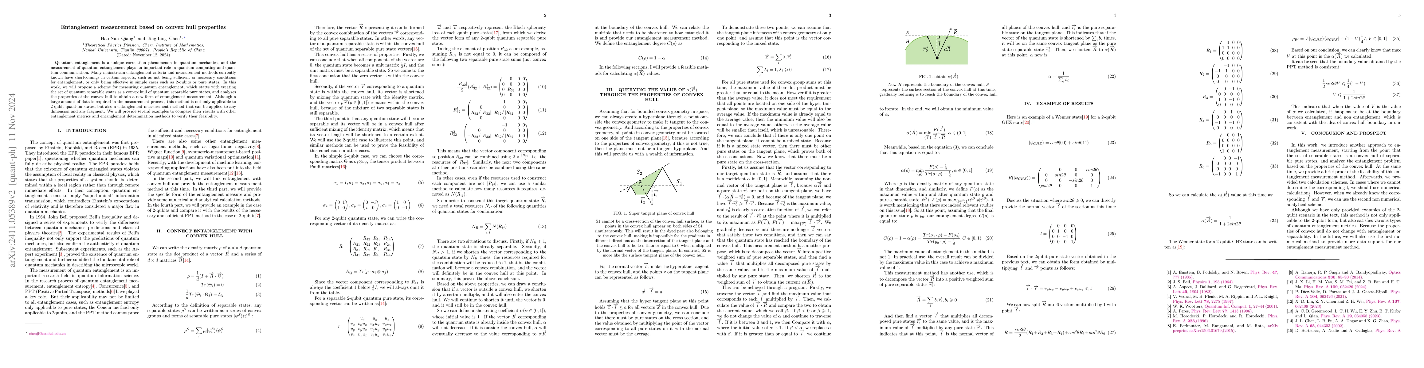 Thumbnail for Entanglement measurement based on convex hull properties