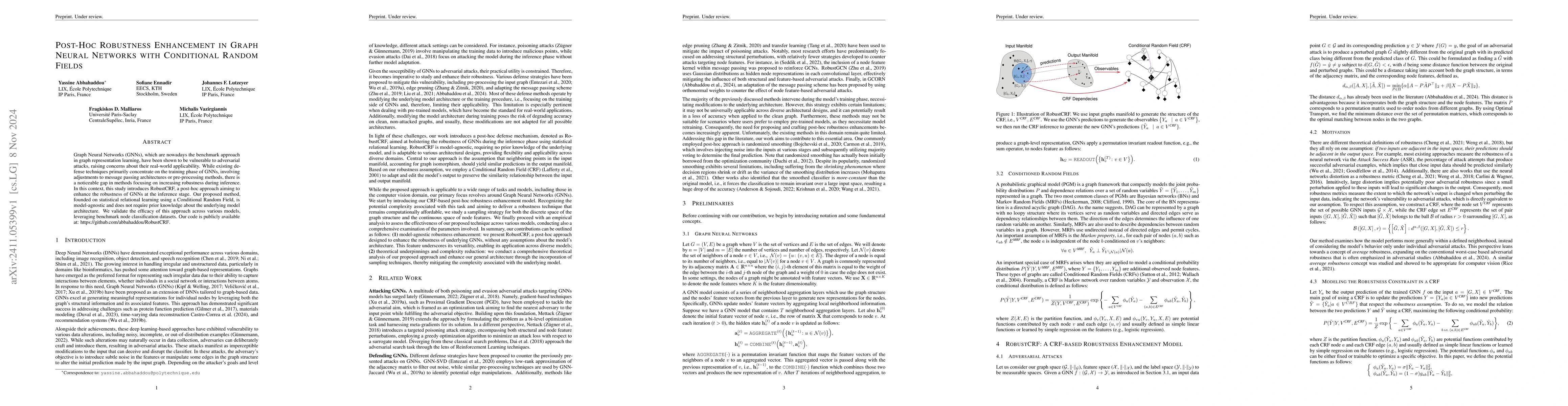 Thumbnail for Post-Hoc Robustness Enhancement in Graph Neural Networks with
  Conditional Random Fields