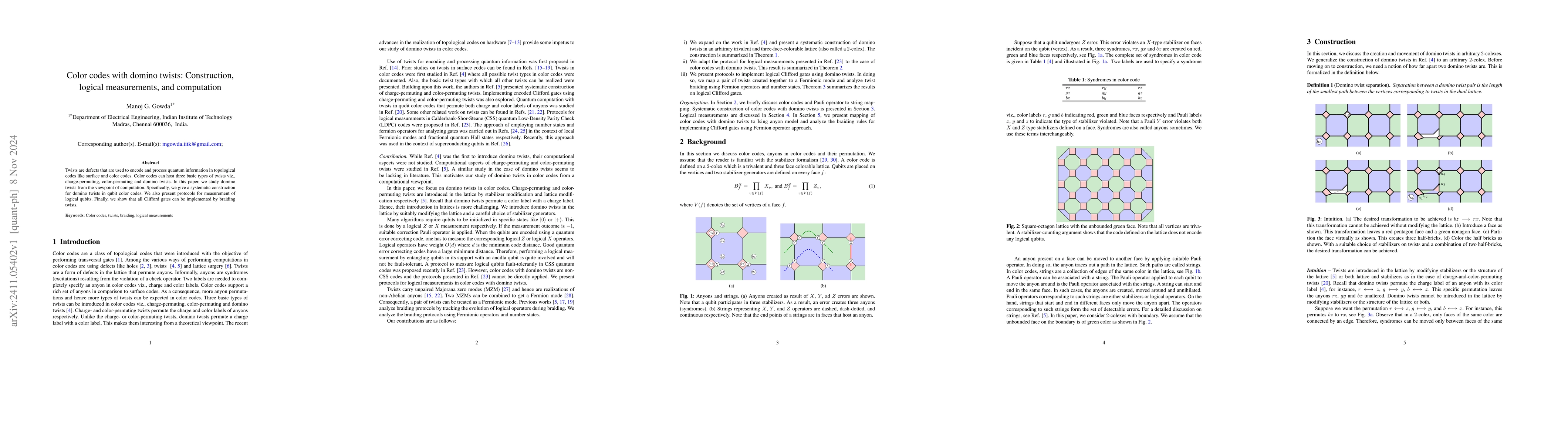 Thumbnail for Color codes with domino twists: Construction, logical measurements, and
  computation