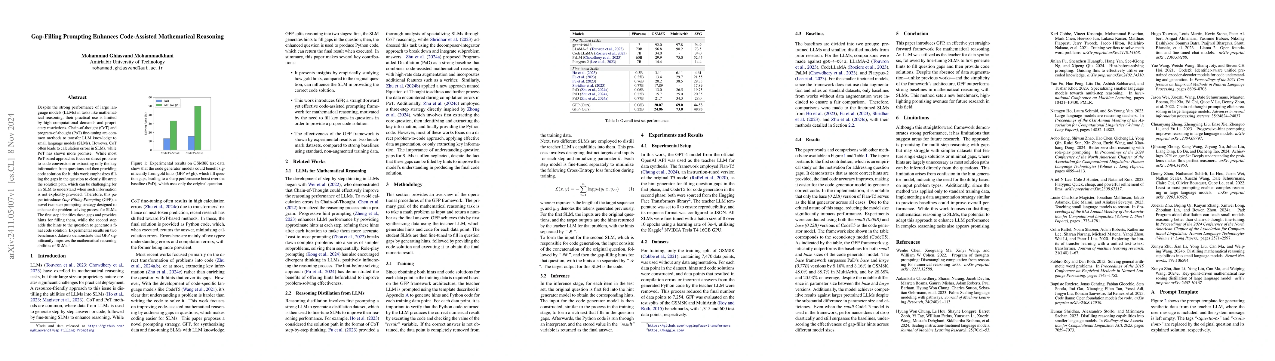 Thumbnail for Gap-Filling Prompting Enhances Code-Assisted Mathematical Reasoning