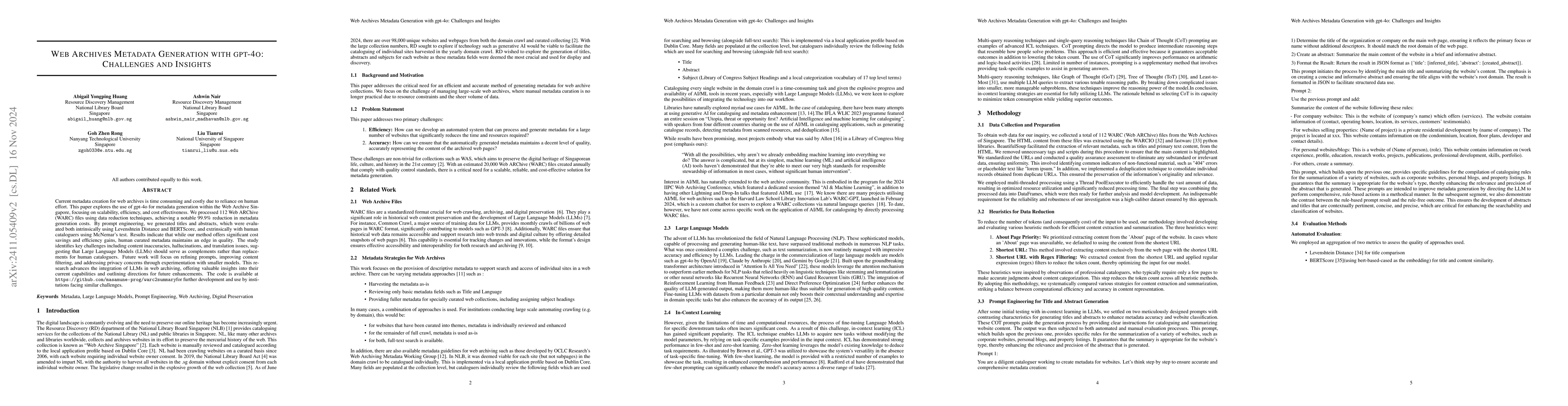 Thumbnail for Web Archives Metadata Generation with GPT-4o: Challenges and Insights