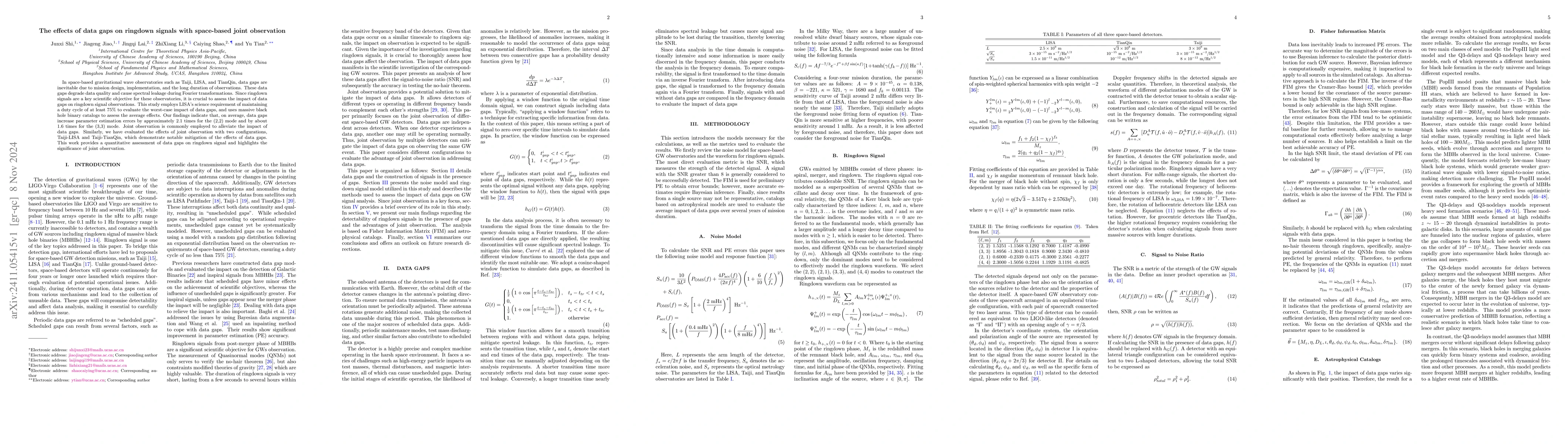 Thumbnail for The effects of data gaps on ringdown signals with space-based joint
  observation