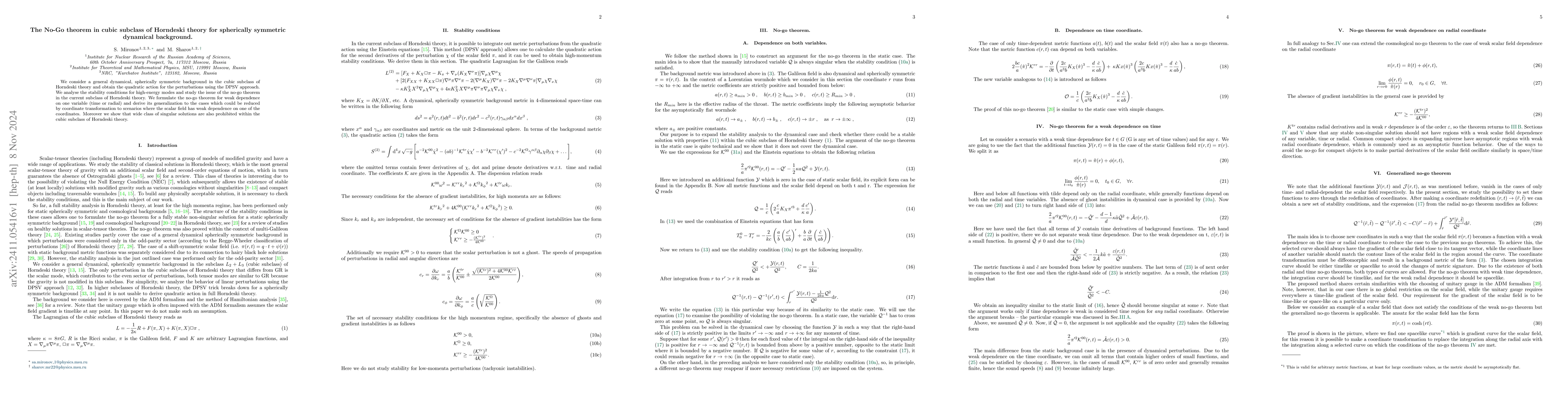 Thumbnail for No-Go theorem in the cubic subclass of Horndeski theory for spherically
  symmetric dynamical background