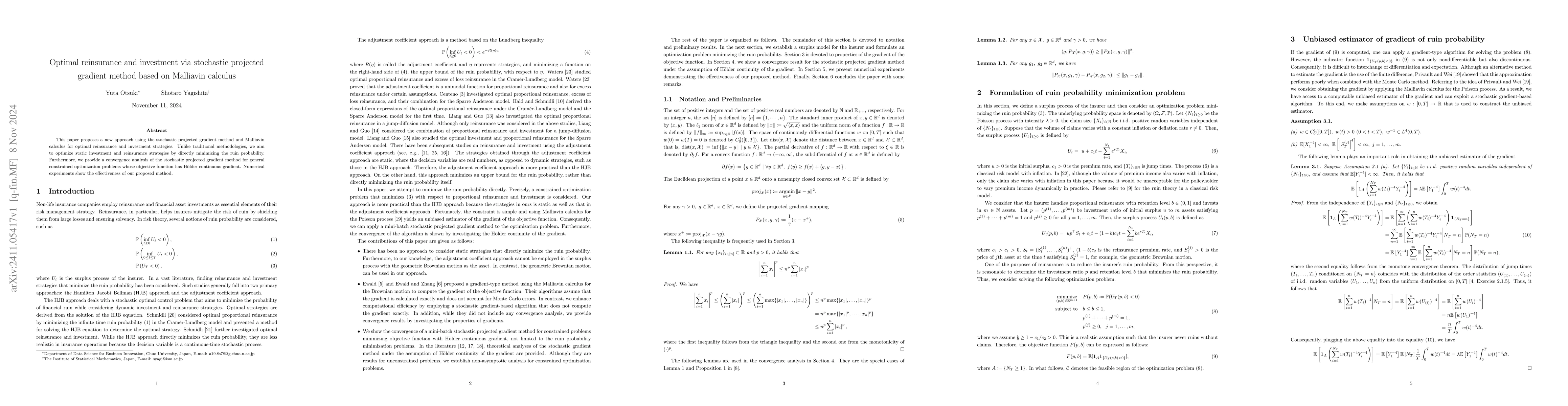 Thumbnail for Optimal reinsurance and investment via stochastic projected gradient
  method based on Malliavin calculus