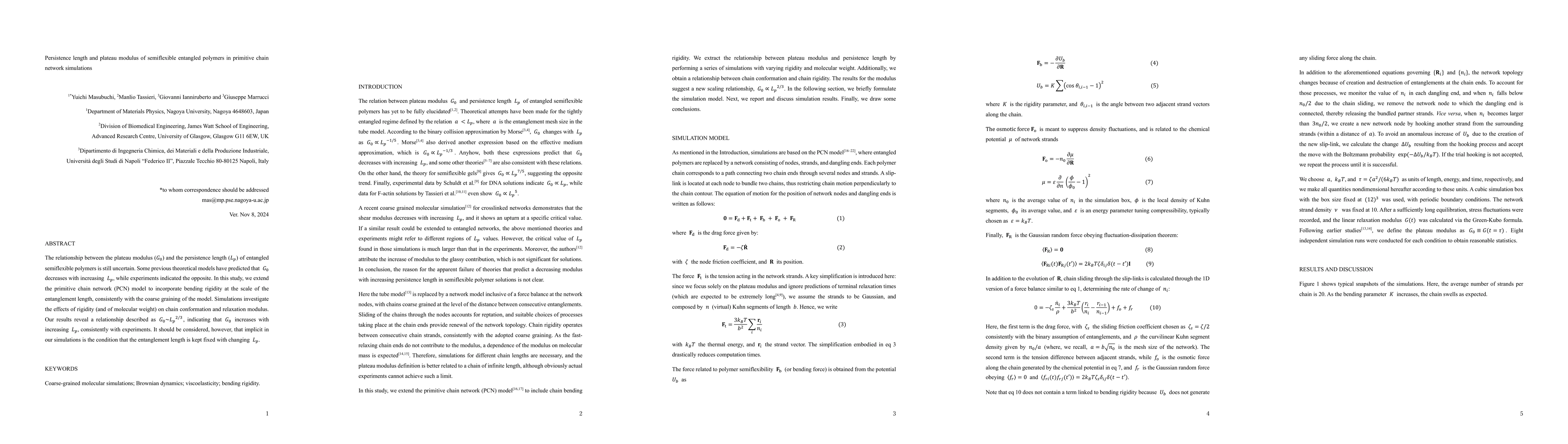 Thumbnail for Persistence length and plateau modulus of semiflexible entangled
  polymers in primitive chain network simulations