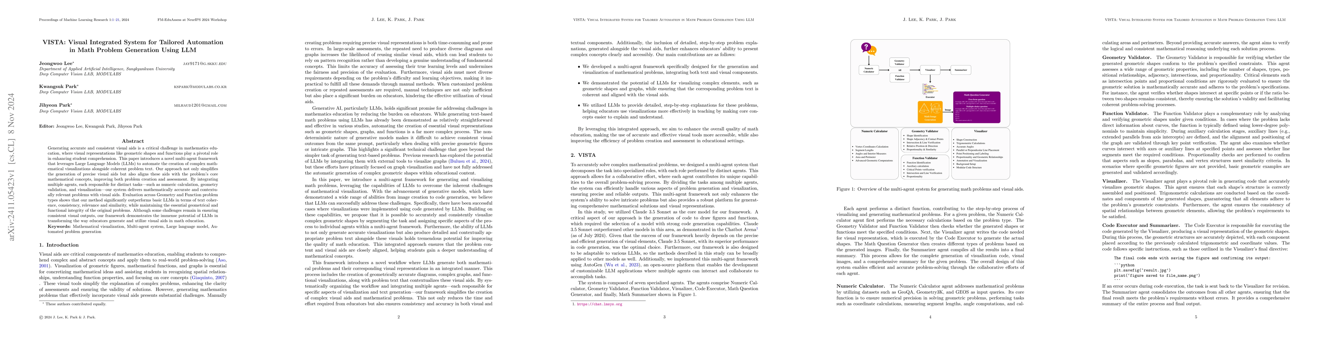 Thumbnail for VISTA: Visual Integrated System for Tailored Automation in Math Problem
  Generation Using LLM