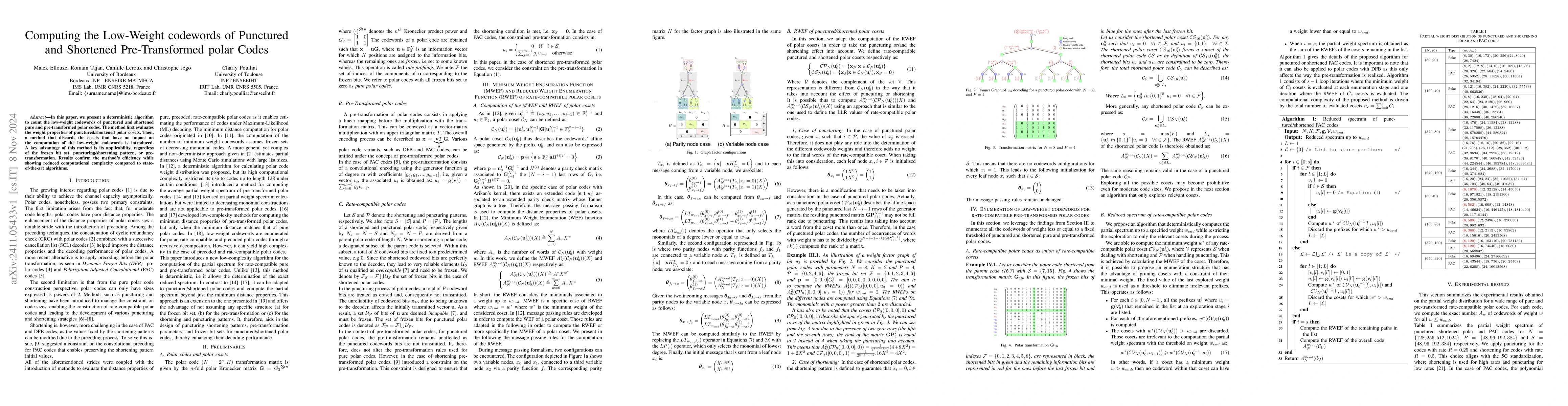 Thumbnail for Computing the Low-Weight codewords of Punctured and Shortened
  Pre-Transformed polar Codes
