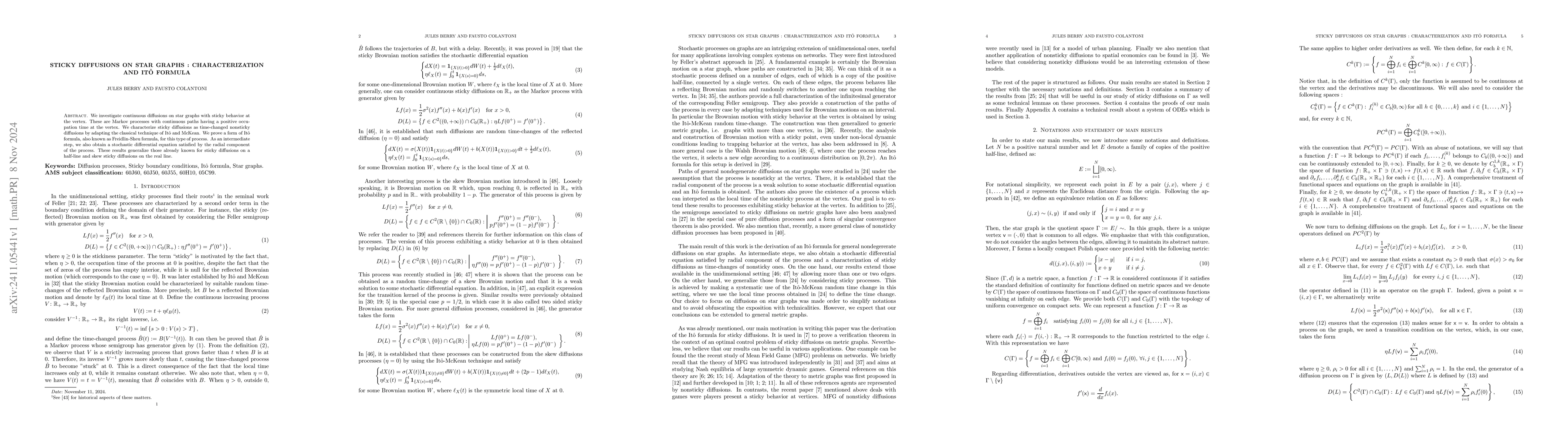 Thumbnail for Sticky diffusions on star graphs : characterization and It{ô} formula
