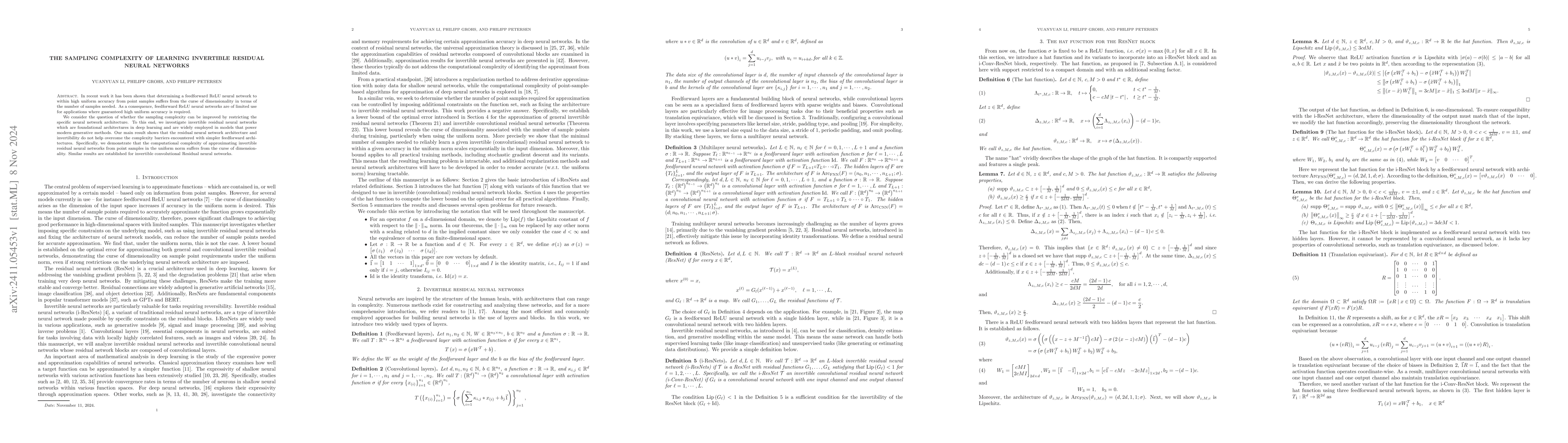 Thumbnail for The sampling complexity of learning invertible residual neural networks