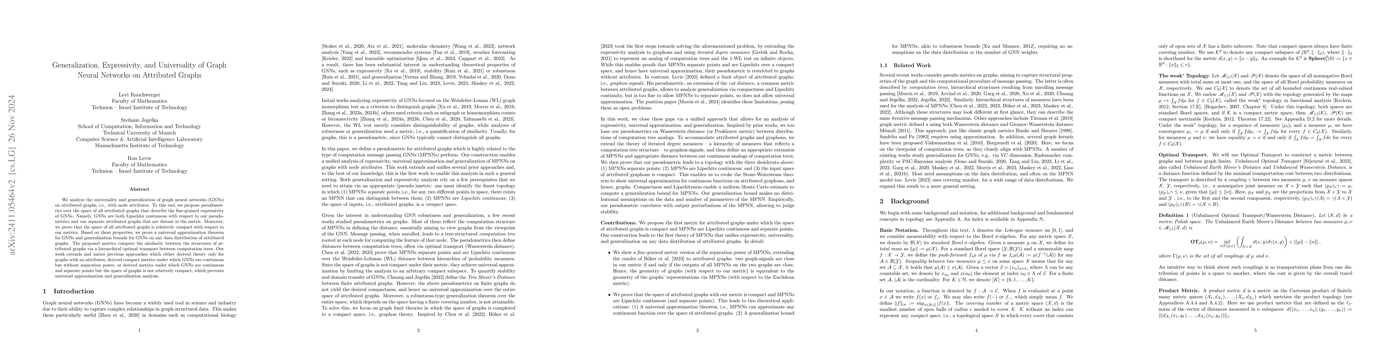Thumbnail for Generalization, Expressivity, and Universality of Graph Neural Networks
  on Attributed Graphs