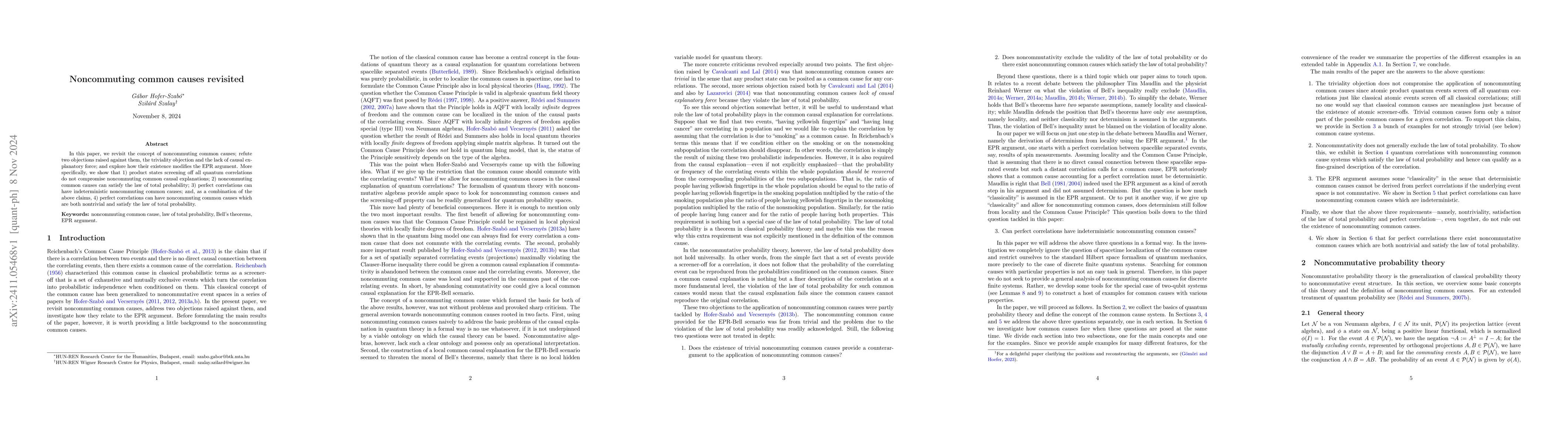 Thumbnail for Noncommuting common causes revisited