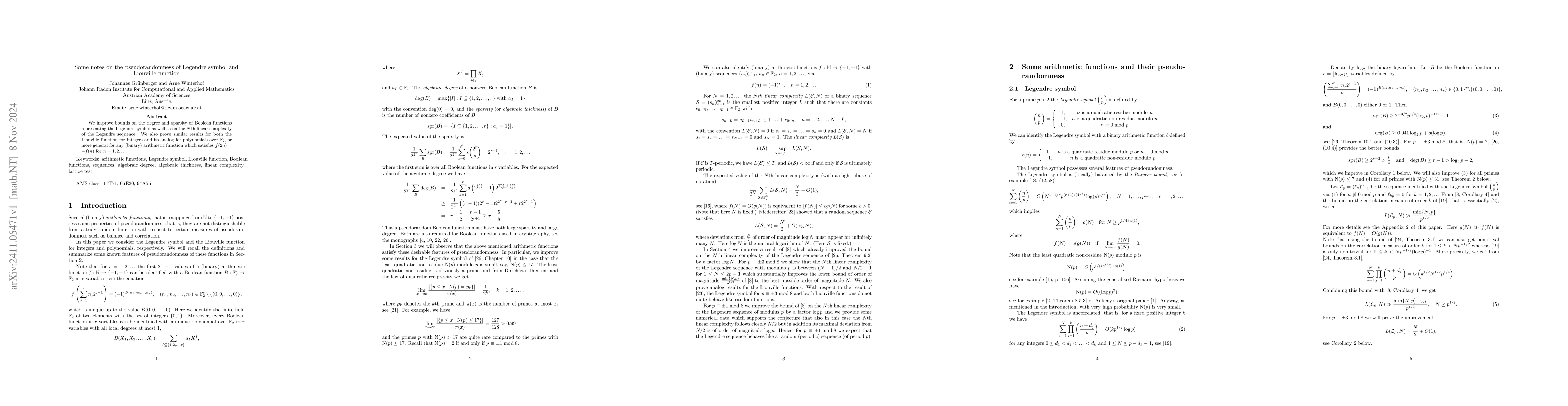 Thumbnail for Some notes on the pseudorandomness of Legendre symbol and Liouville
  function