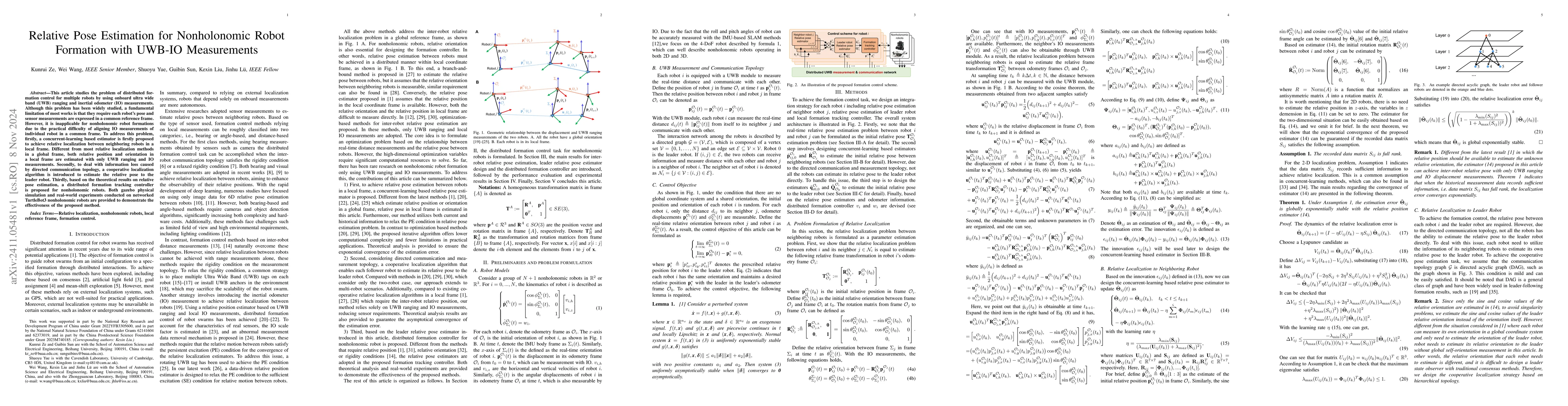 Thumbnail for Relative Pose Estimation for Nonholonomic Robot Formation with UWB-IO
  Measurements