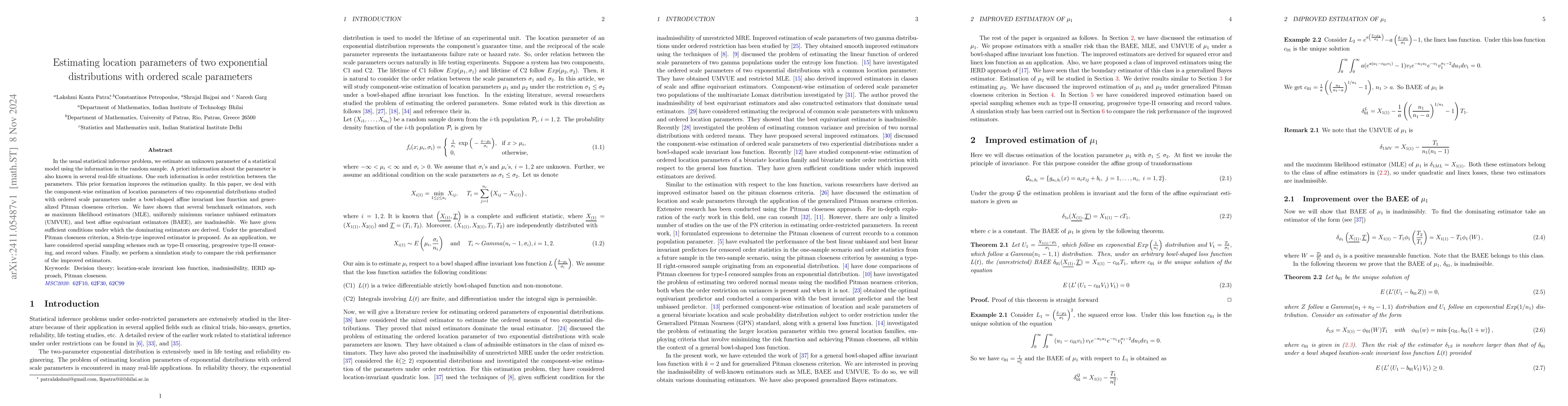 Thumbnail for Estimating location parameters of two exponential distributions with
  ordered scale parameters