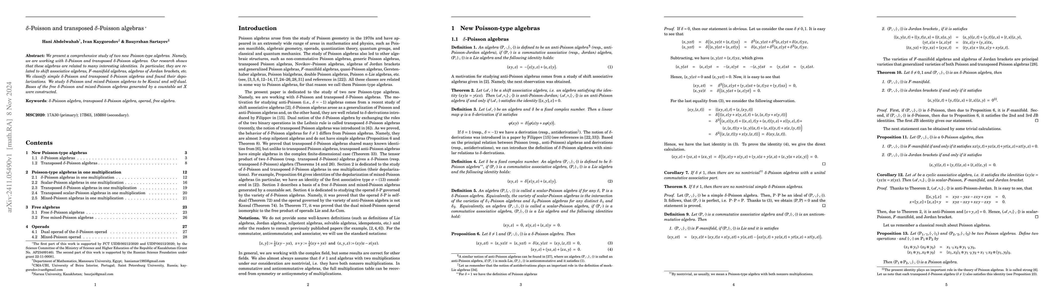 Thumbnail for $δ$-Poisson and transposed $δ$-Poisson algebras