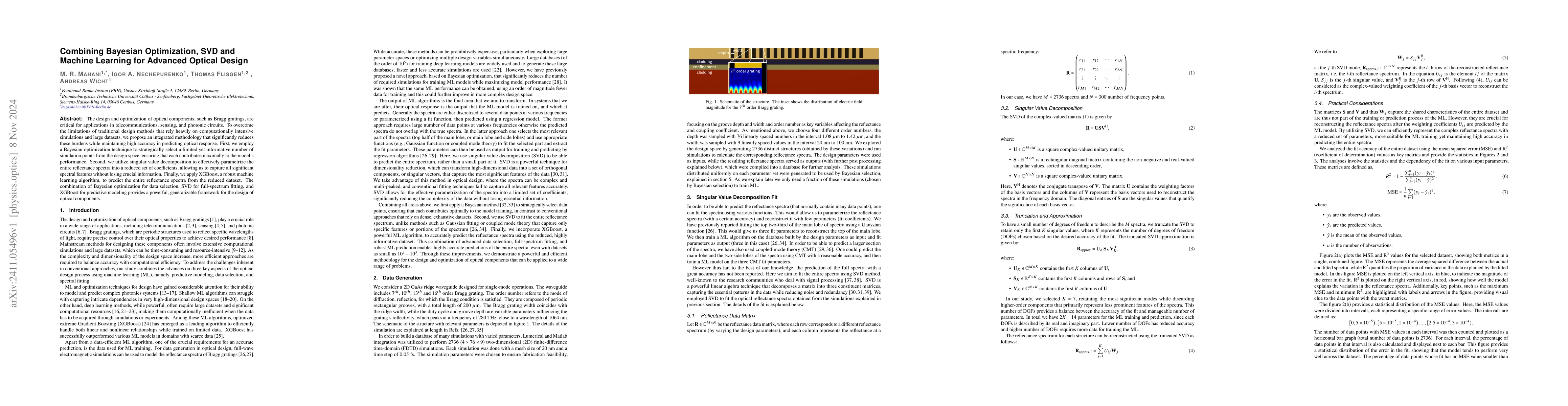 Thumbnail for Combining Bayesian Optimization, SVD and Machine Learning for Advanced
  Optical Design