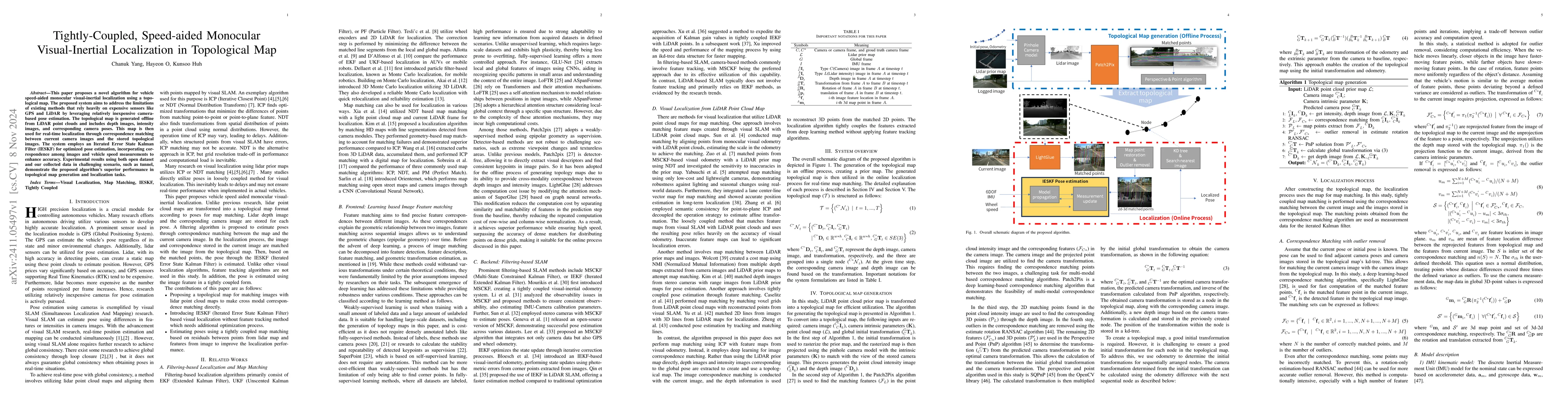 Thumbnail for Tightly-Coupled, Speed-aided Monocular Visual-Inertial Localization in
  Topological Map