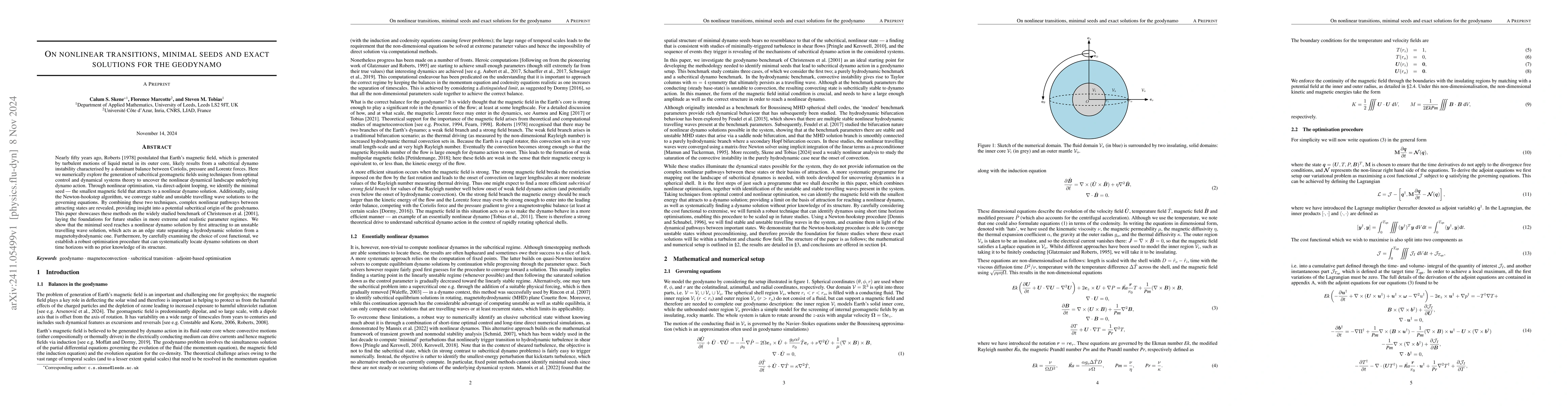 Thumbnail for On nonlinear transitions, minimal seeds and exact solutions for the
  geodynamo