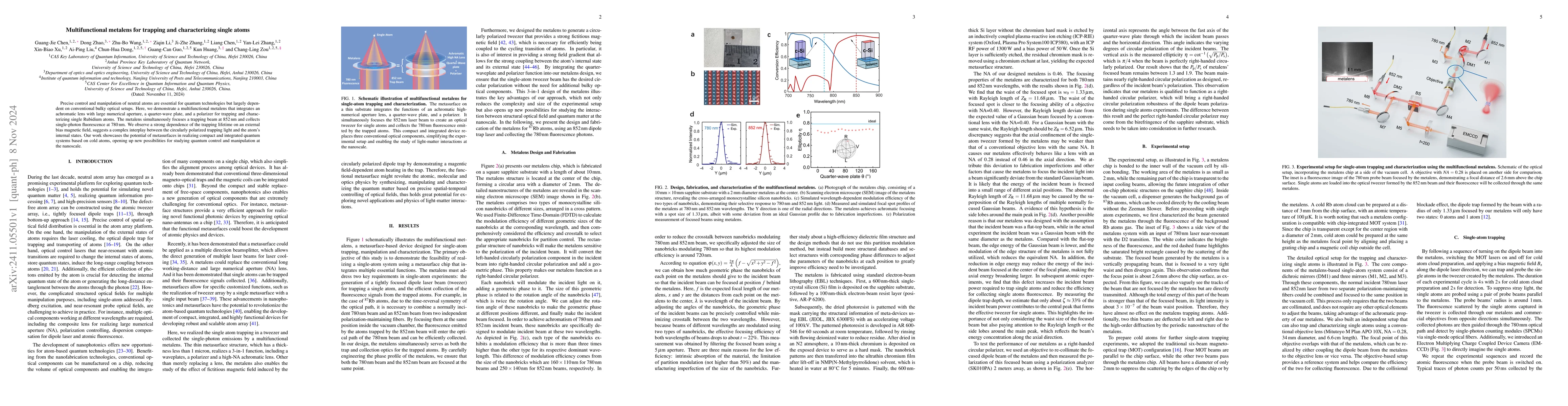 Thumbnail for Multifunctional metalens for trapping and characterizing single atoms