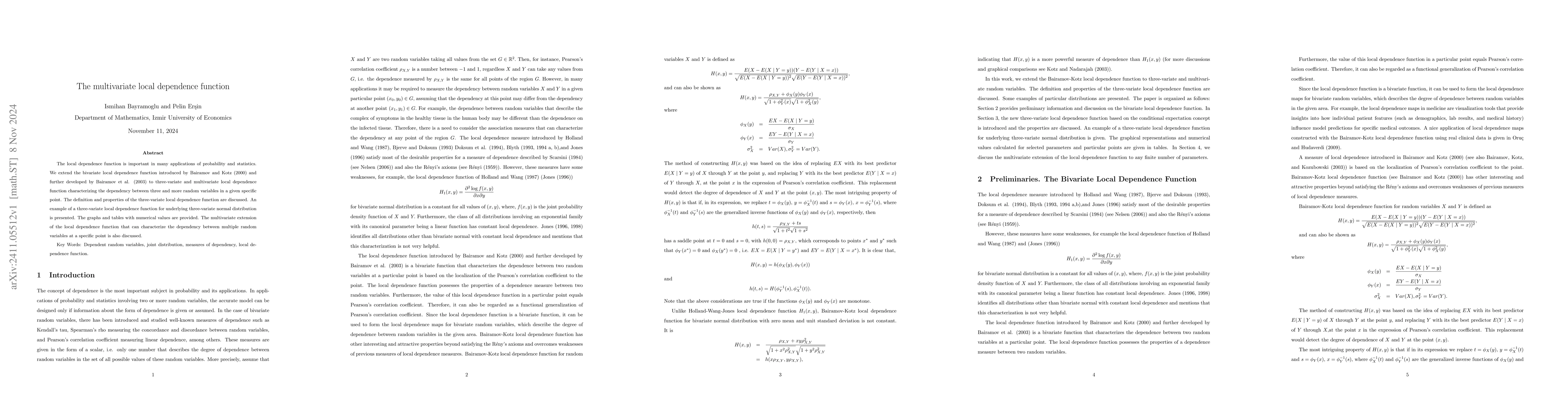 Thumbnail for The multivariate local dependence function
