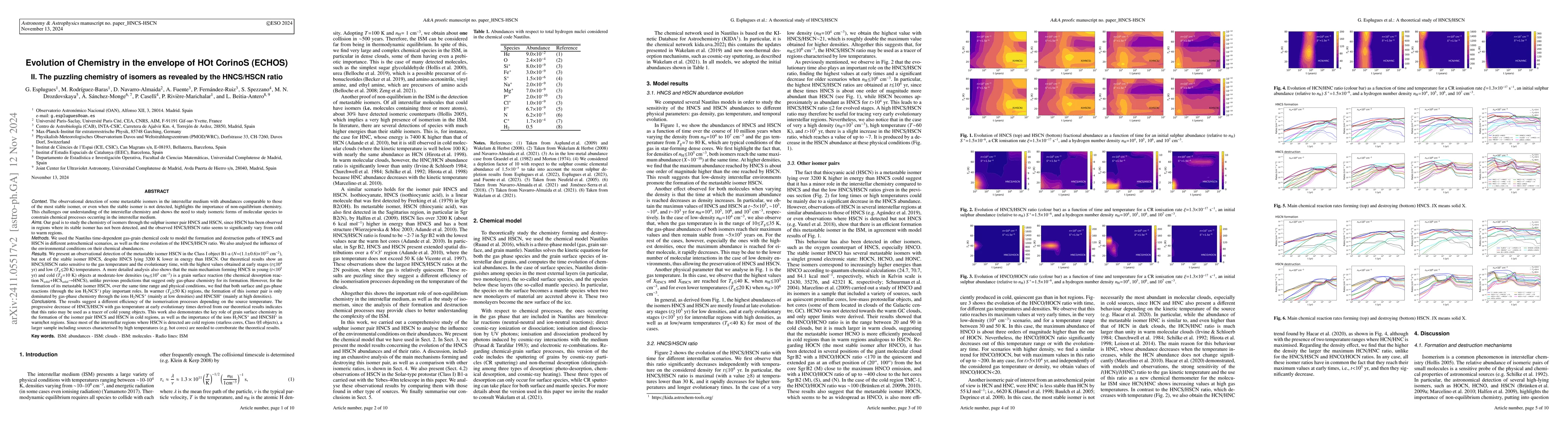 Thumbnail for Evolution of Chemistry in the envelope of HOt CorinoS (ECHOS) II. The
  puzzling chemistry of isomers as revealed by the HNCS/HSCN ratio