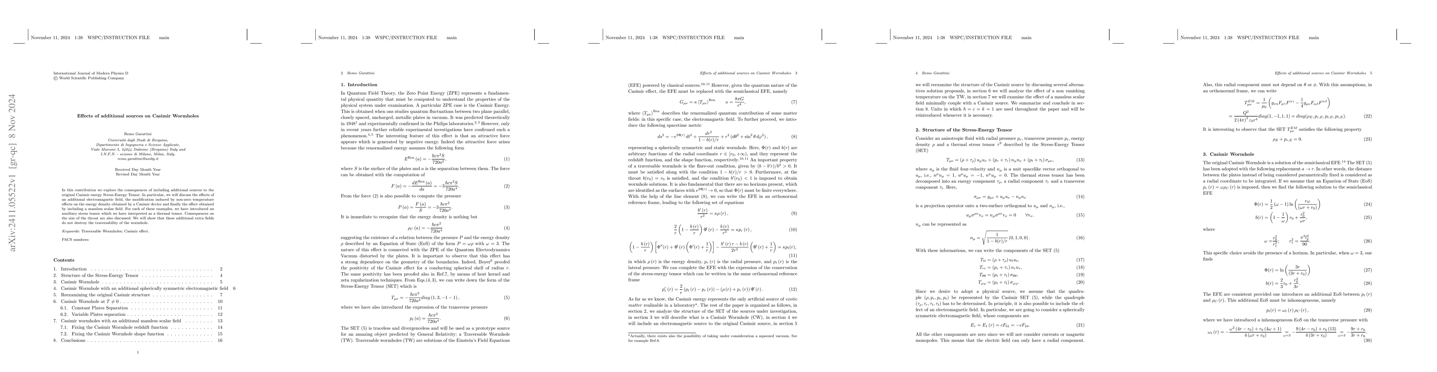 Thumbnail for Effects of additional sources on Casimir Wormholes
