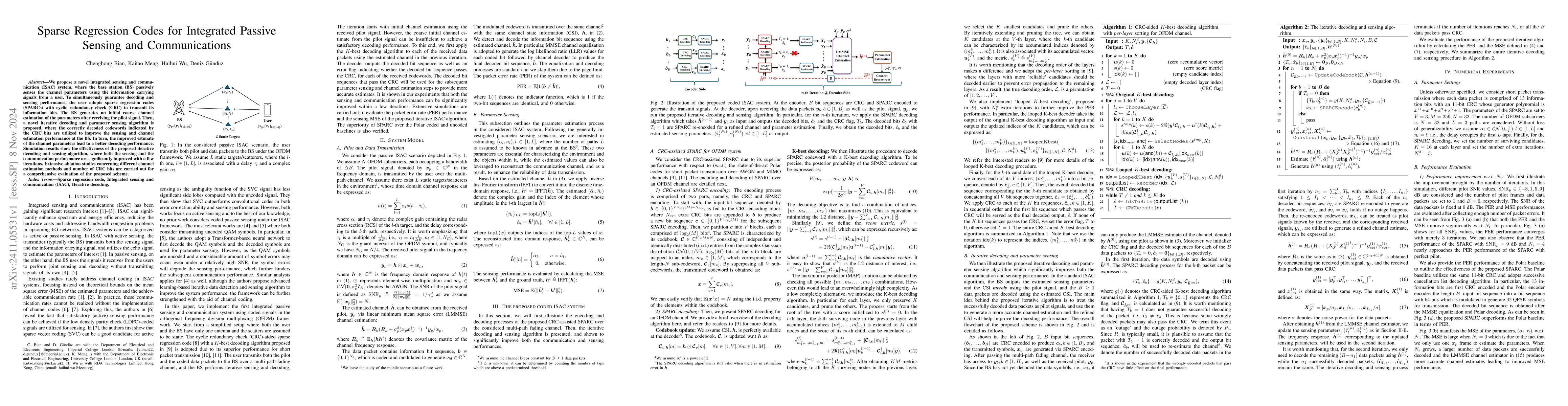 Thumbnail for Sparse Regression Codes for Integrated Passive Sensing and
  Communications