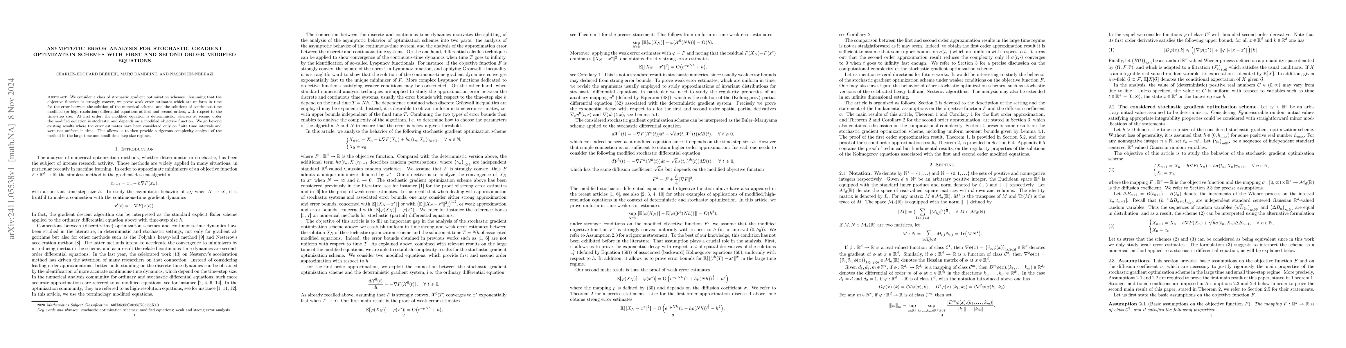 Thumbnail for Asymptotic error analysis for stochastic gradient optimization schemes
  with first and second order modified equations