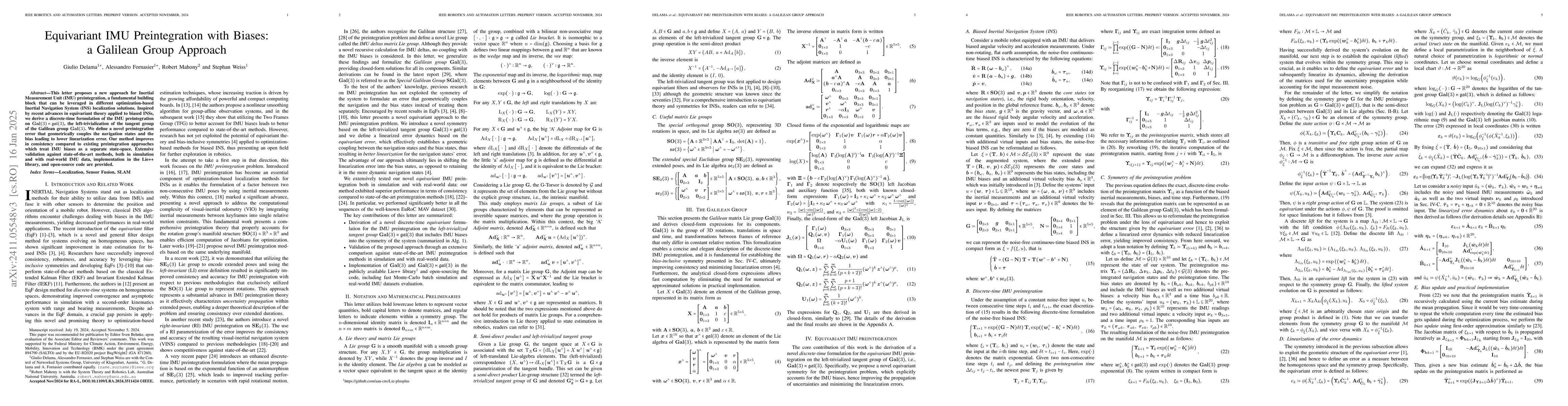 Thumbnail for Equivariant IMU Preintegration with Biases: a Galilean Group Approach
