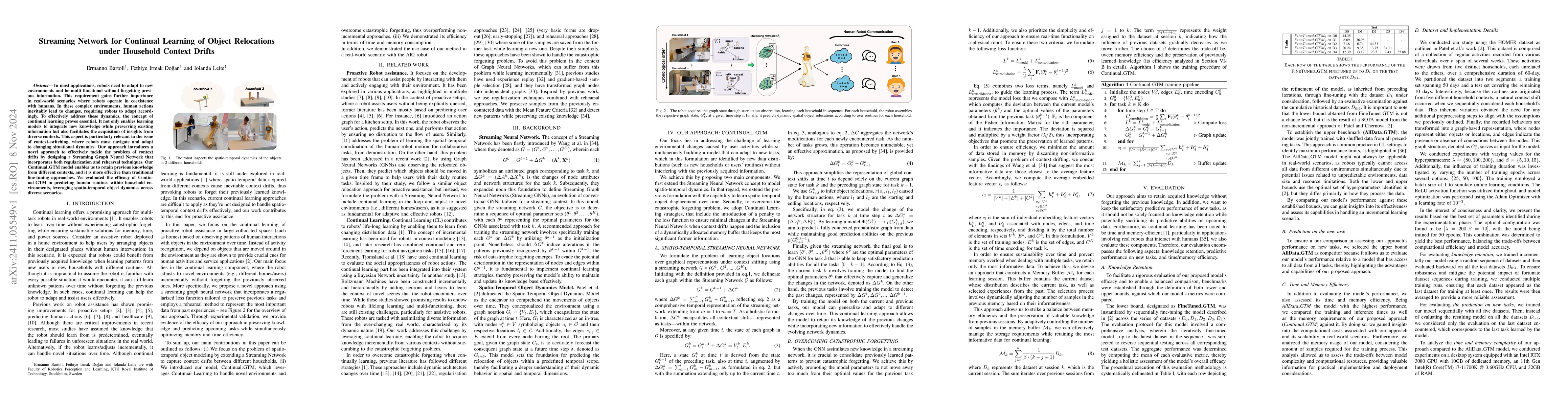 Thumbnail for Streaming Network for Continual Learning of Object Relocations under
  Household Context Drifts