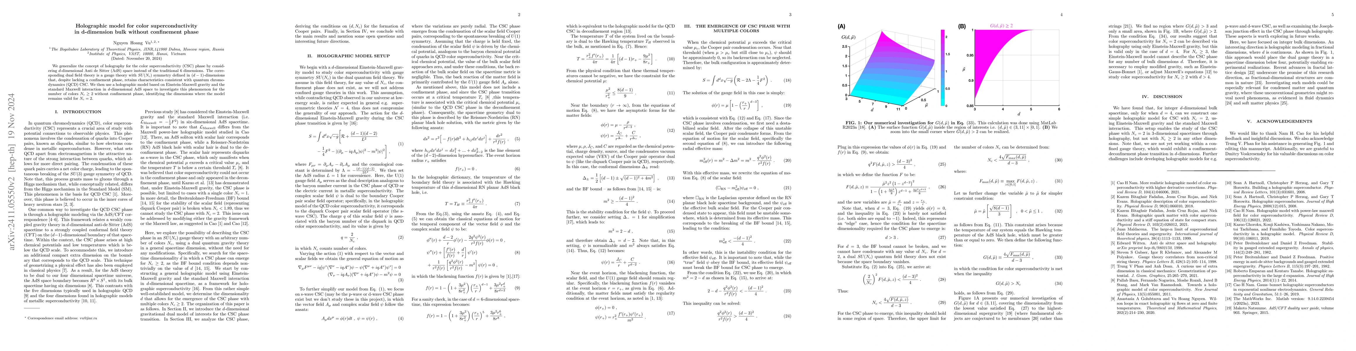 Thumbnail for Holographic model for color superconductivity in d-dimension bulk
  without confinement phase